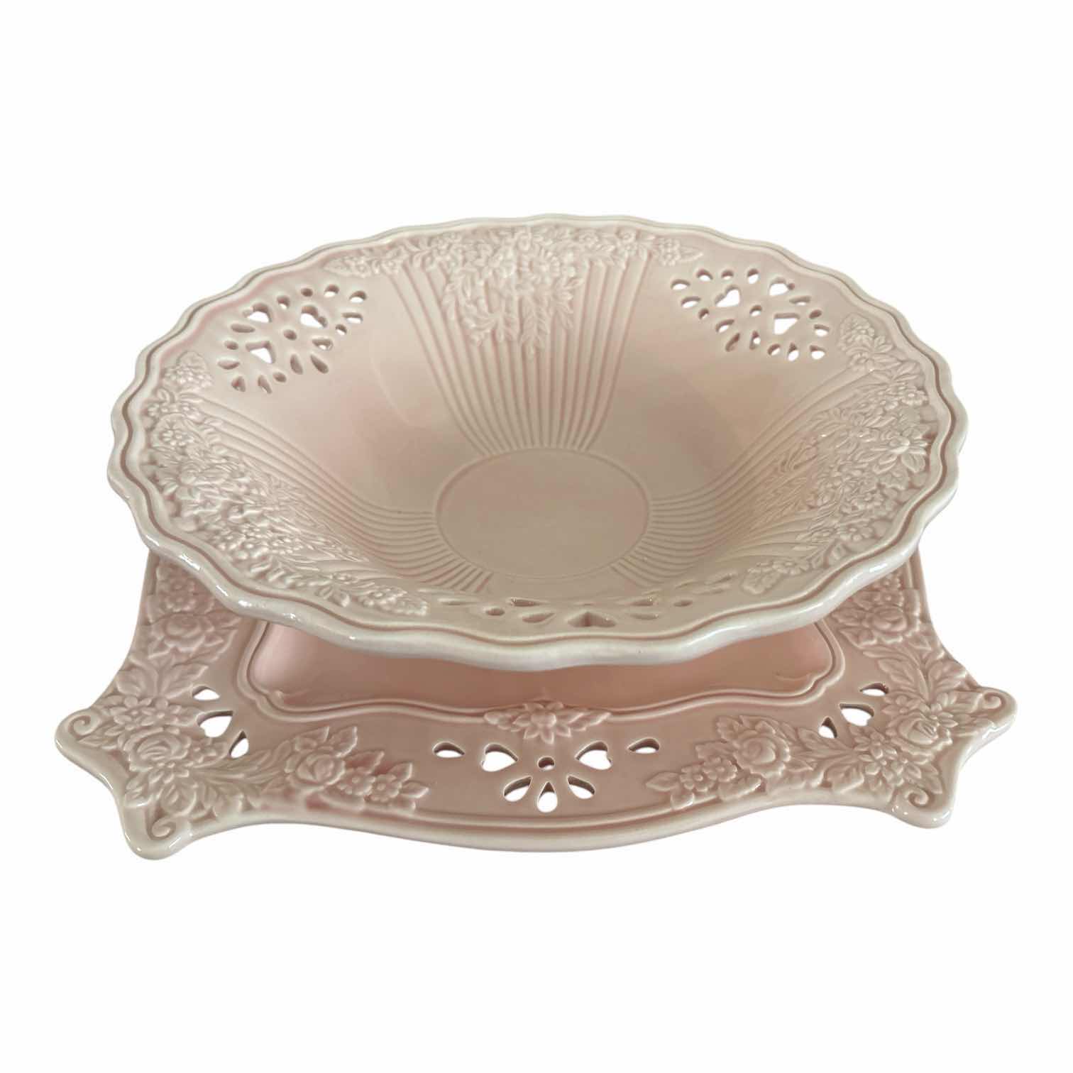 Photo 1 of (2)PCS PORTUGAL CERAMICS ROSE SERVING BOWL ON PLATTER D11” $63