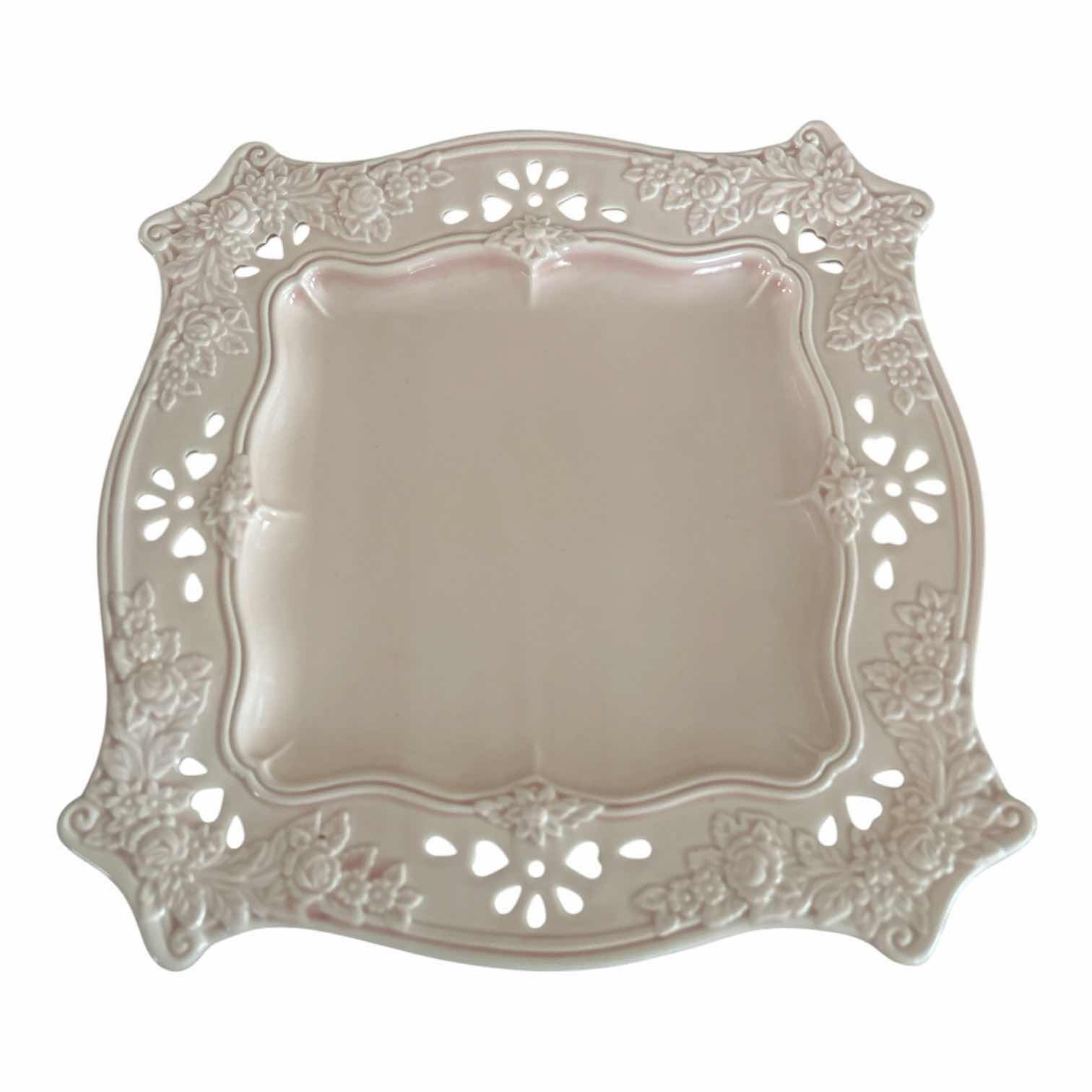 Photo 1 of (2)PCS PORTUGAL CERAMICS ROSE SERVING BOWL ON PLATTER D11” $63