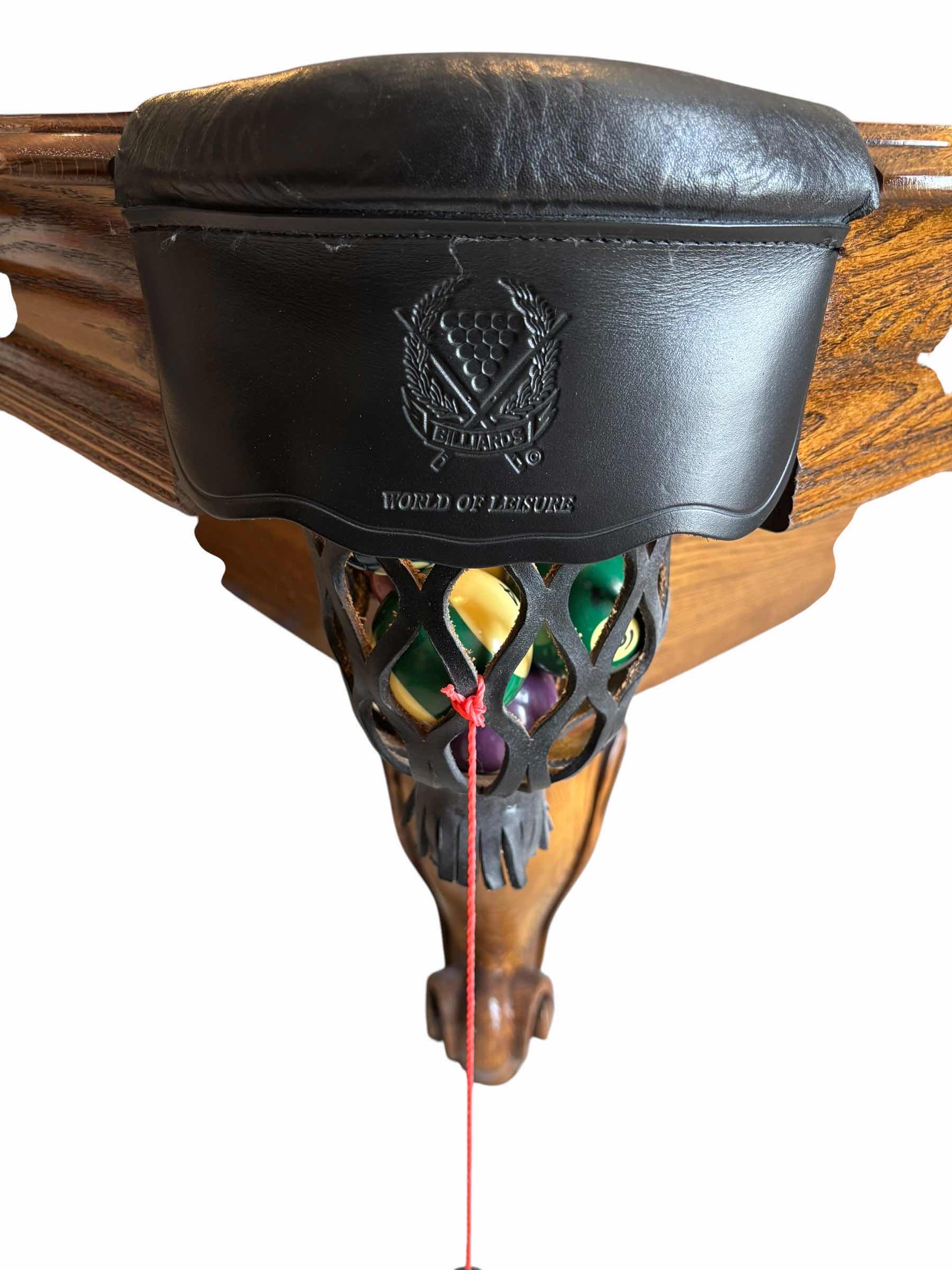 Photo 1 of WORLD OF LEISURE WOODEN POOL TABLE WITH RAMS HORN LEGS & LEATHER POCKETS (MISSING 8 BALL) $2695