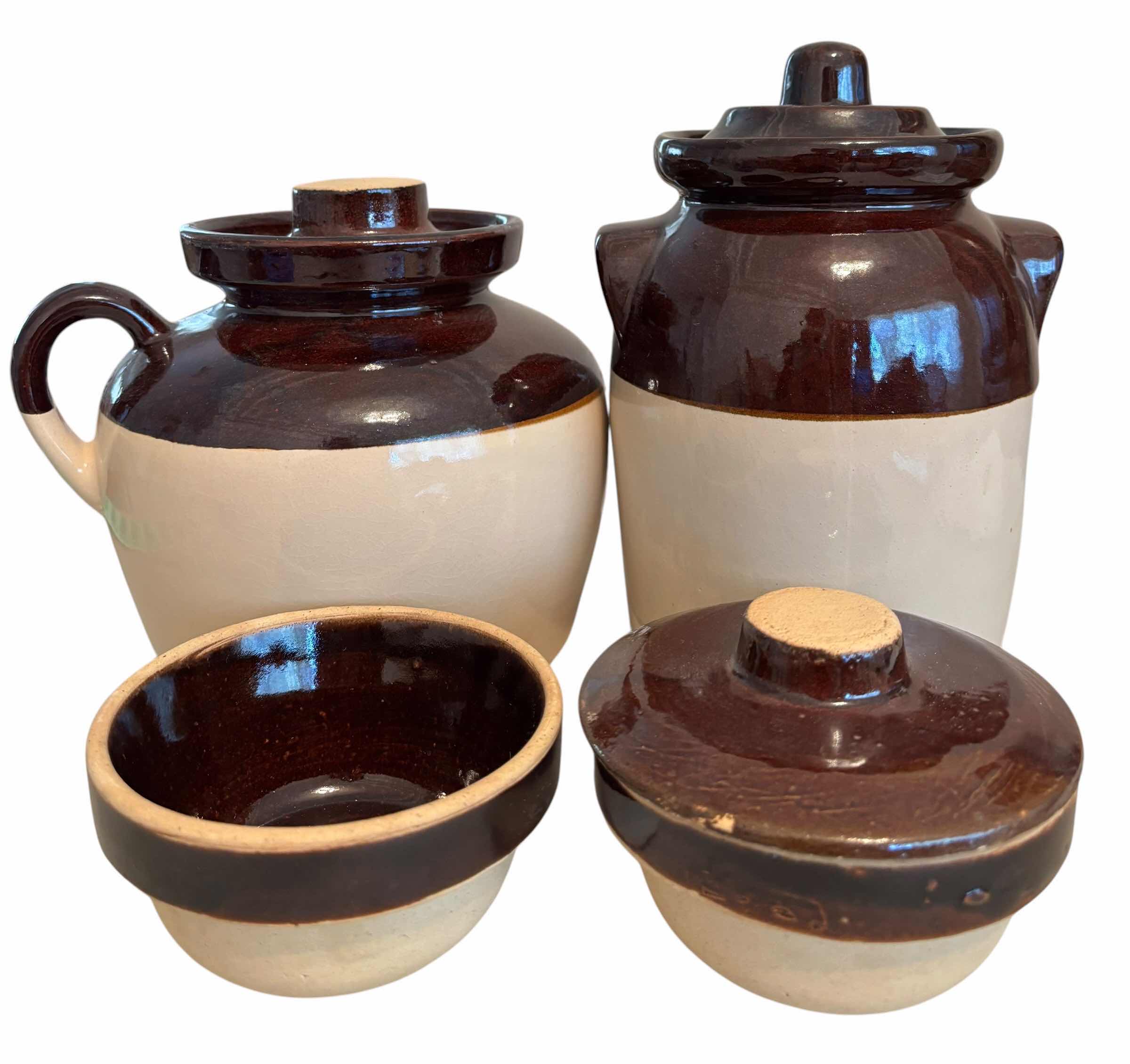 Photo 1 of VINTAGE ROBINSON RANSBOTTOM POTTERY COMPANY STONEWARE POTTERY, TALLEST H9” (4 PIECES) & COOK RITE SMALL DISHES, D4.5” (3 PIECES) $45