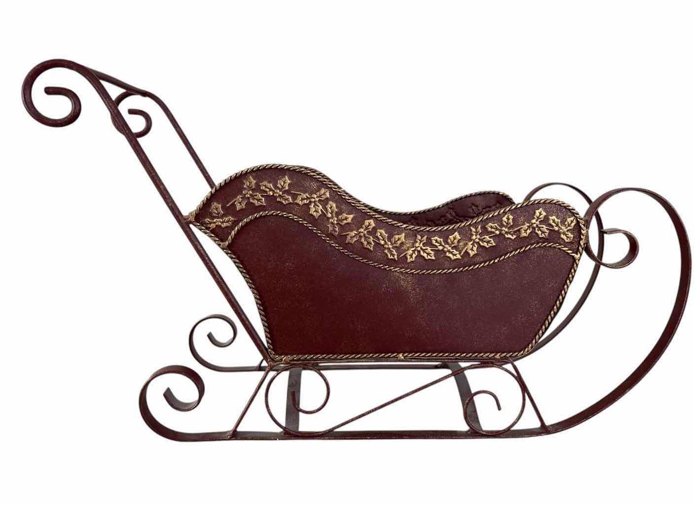 Photo 1 of METAL RED SLEIGH W GOLD EMBELLISHMENT H14”