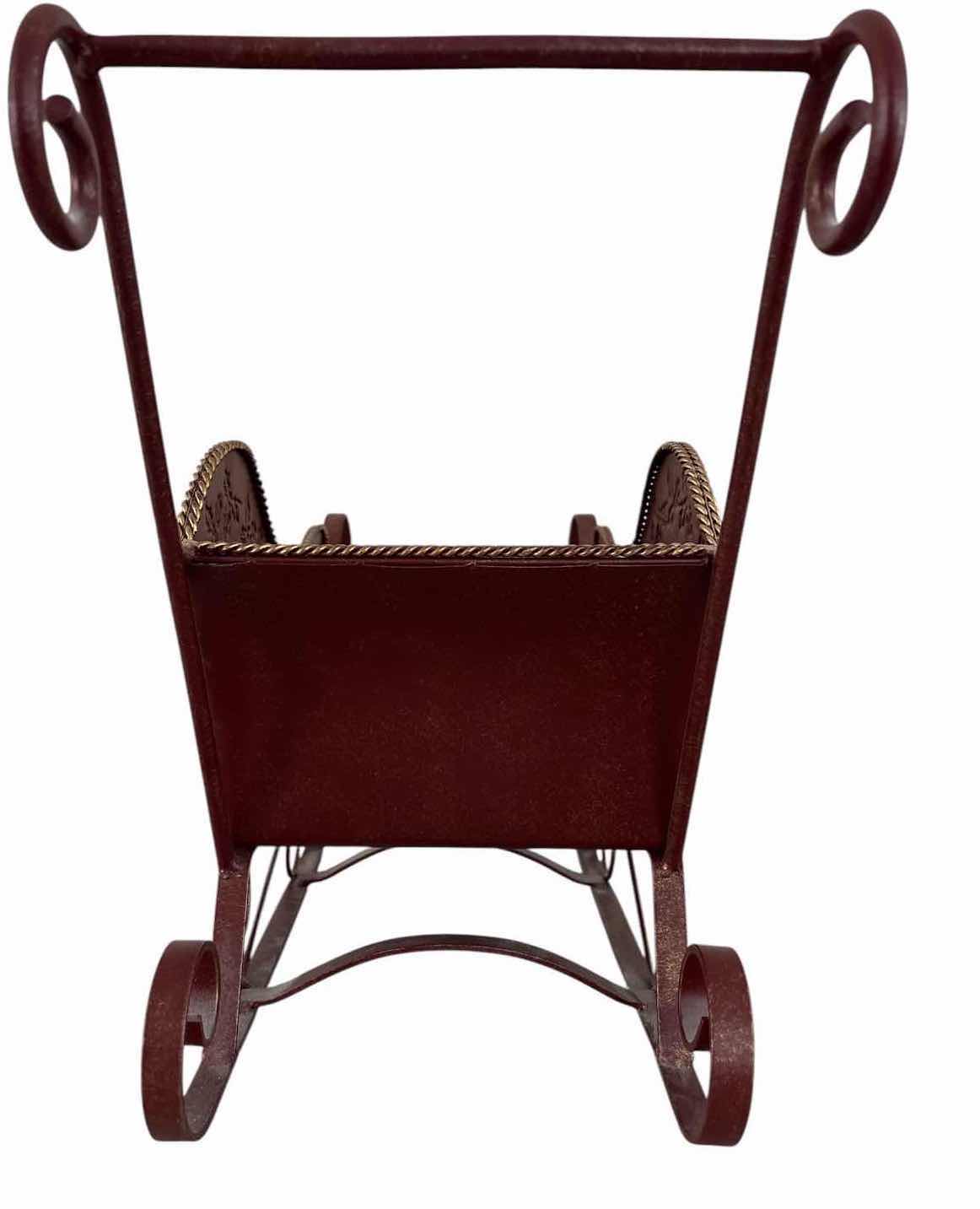 Photo 1 of METAL RED SLEIGH W GOLD EMBELLISHMENT H14”