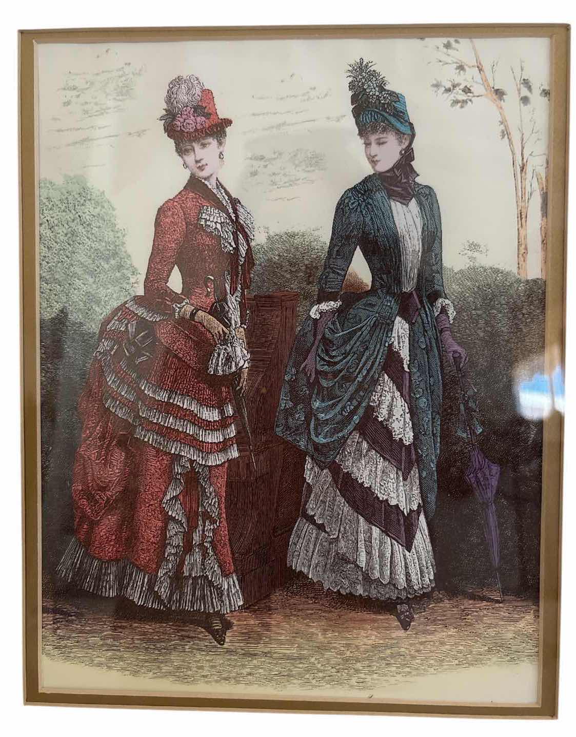 Photo 1 of GRAMED ARTWORK LA MODE ILLUSTRATE FRENCH FASHION PRINT OF TWO WOMEN IN BUSTLED DRESSES 14”X17”