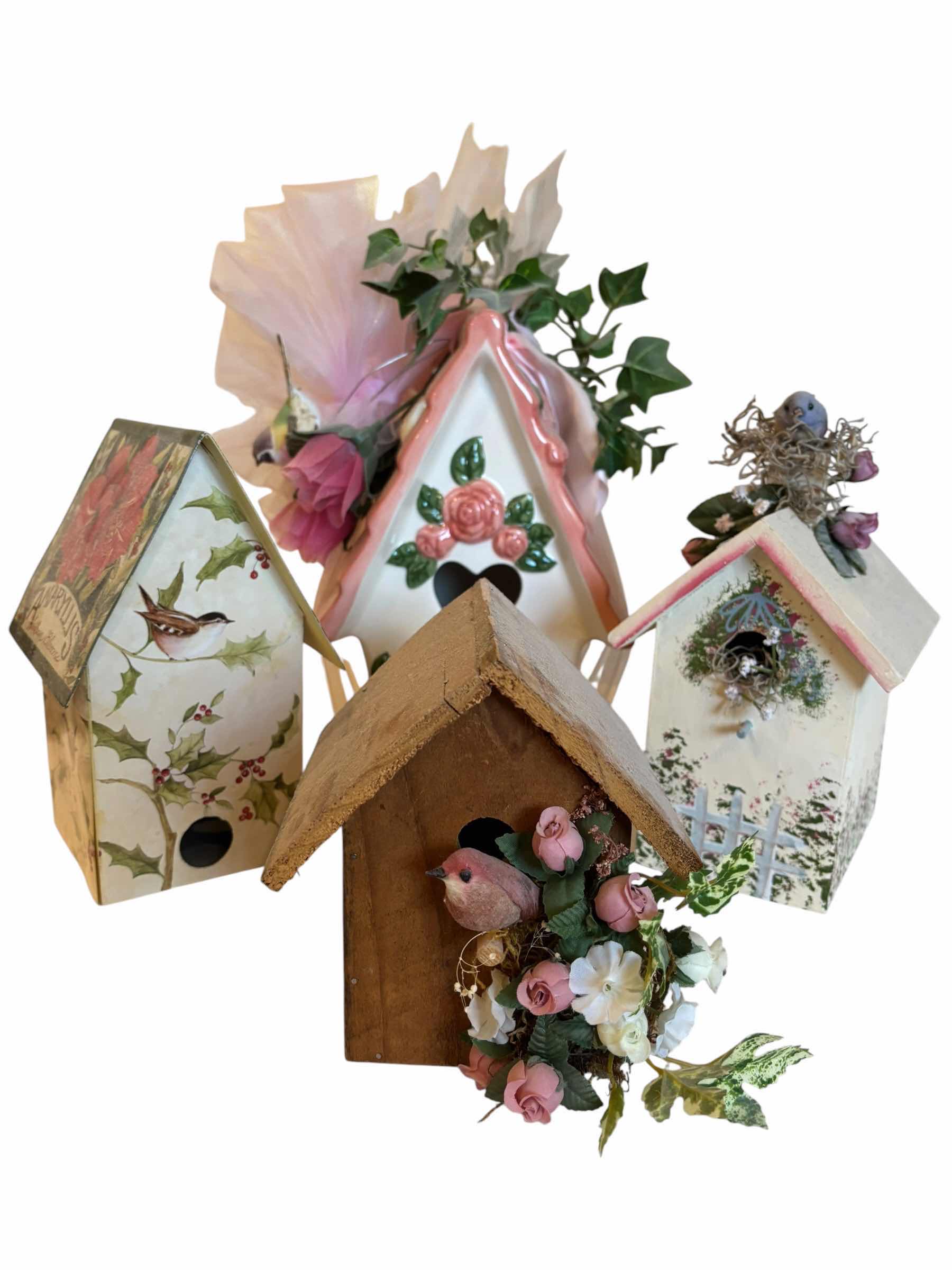 Photo 1 of VINTAGE COLLECTION OF BIRD HOUSES, TALLEST H14” (4)