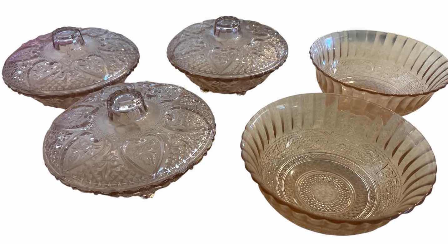 Photo 1 of (8)PCS VINTAGE PINK DEPRESSION SERVING TRAY & BOWL D13”