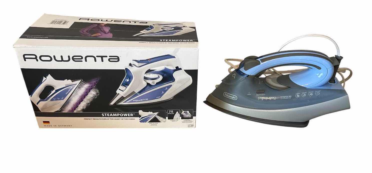 Photo 1 of (3)PCS ELECTRIC STEAM IRONS- DELONGHI, SUNBEAM AND ROWENTA