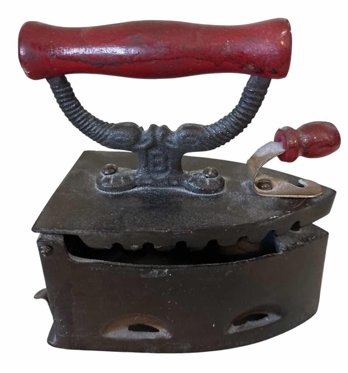 Photo 1 of (2)PCS VINTAGE CAST IRON CHARCOAL SAD IRON & ROOSTER BOOK BOX 8.25”X11”H3”