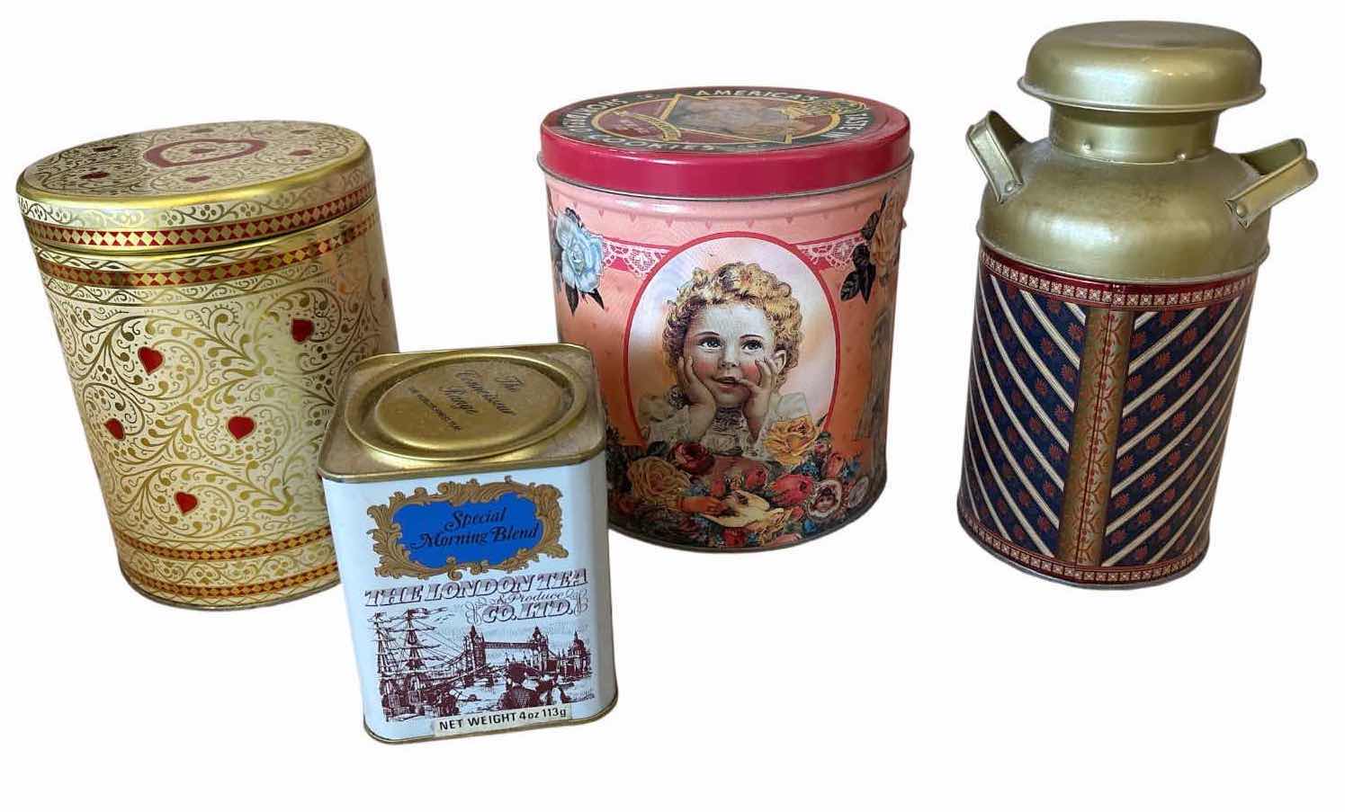 Photo 1 of (8)PCS VINTAGE METAL TINS- WAFERS, GREASE, POPPY TALCUM POWDER AND MORE H7” $165