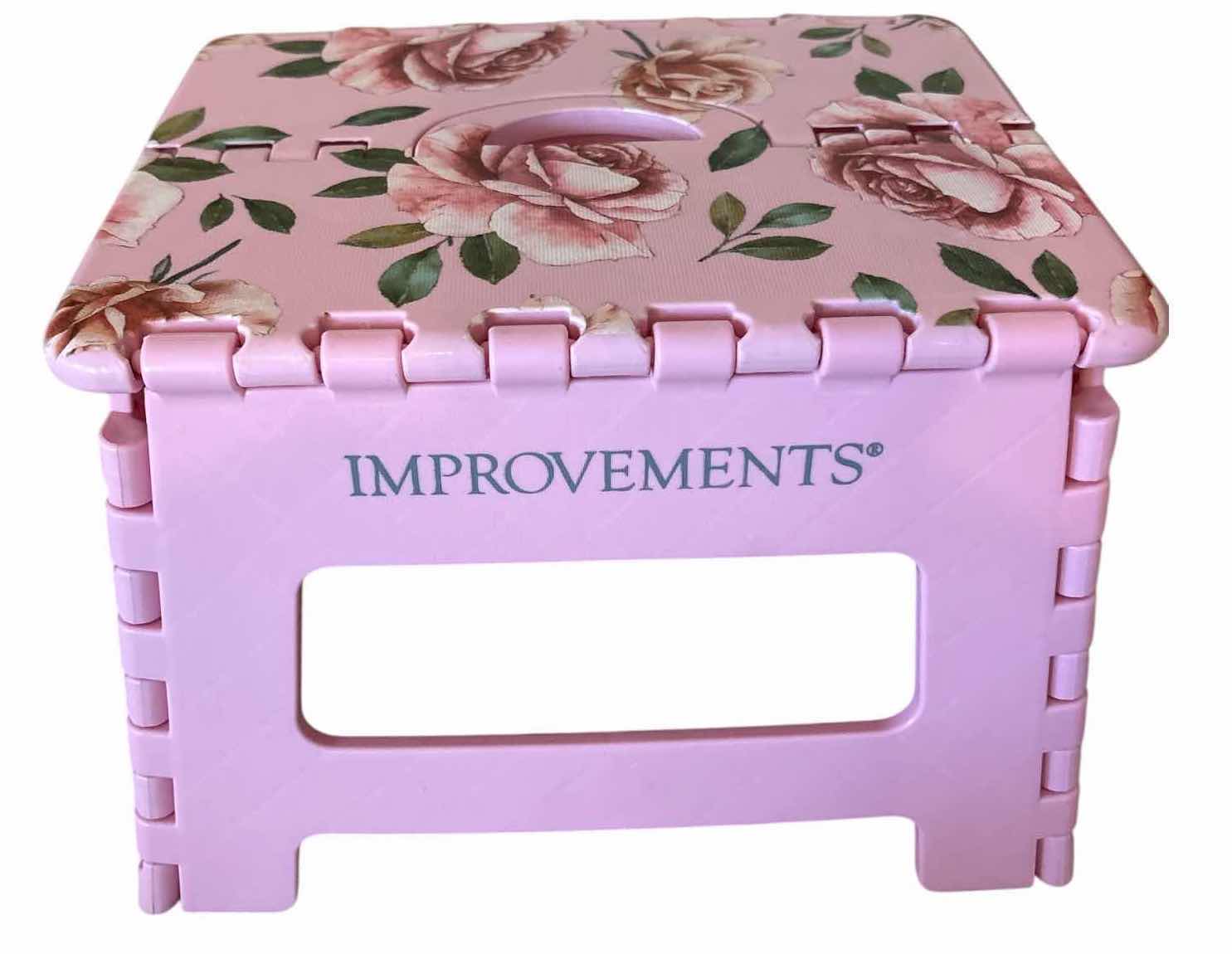 Photo 1 of IMPROVEMENTS PINK FLORAL FOLDABLE STEP STOOL H9” $29