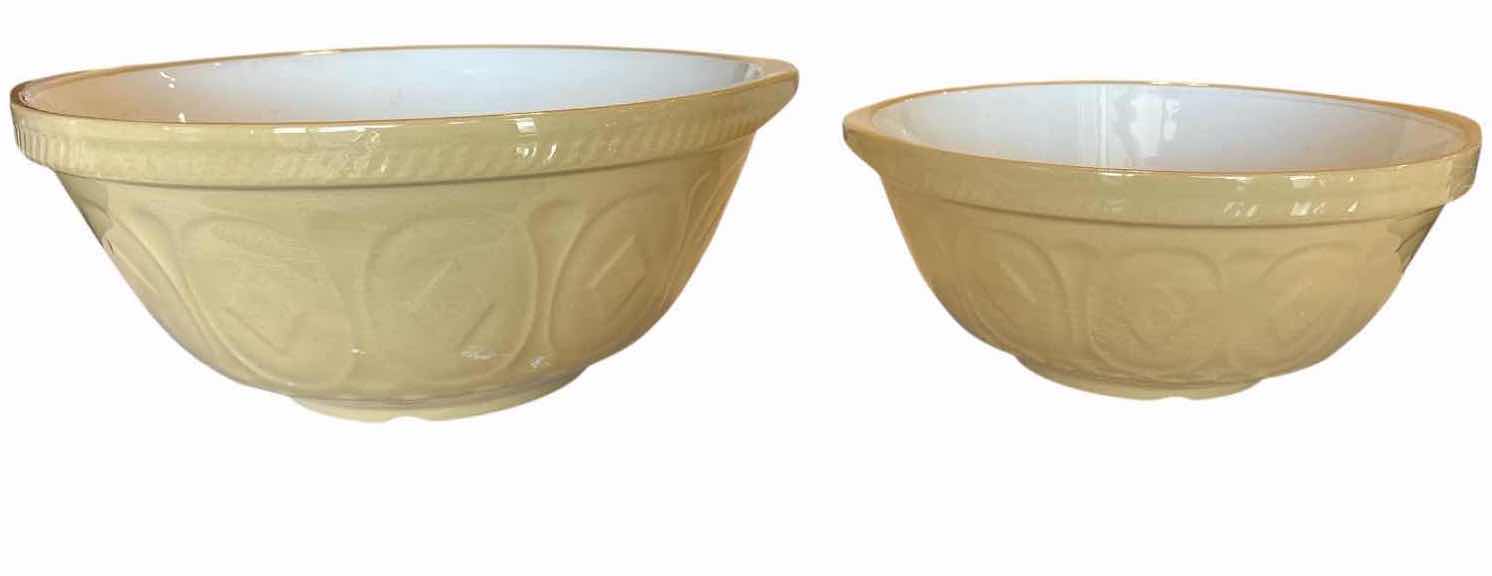 Photo 1 of (2)PCS VINTAGE T.G. GREEN GRIPSTAND YELLOW POTTERY MIXING BOWLS D12”