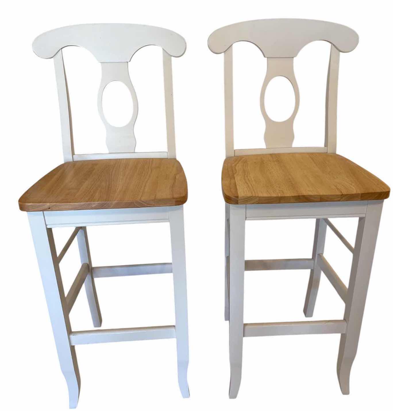 Photo 1 of (2)PCS FARMHOUSE STYLE WOOD COUNTER STOOLS WITH WHITE FINISH & NATURAL WOOD SEAT H30” TOTAL H46”