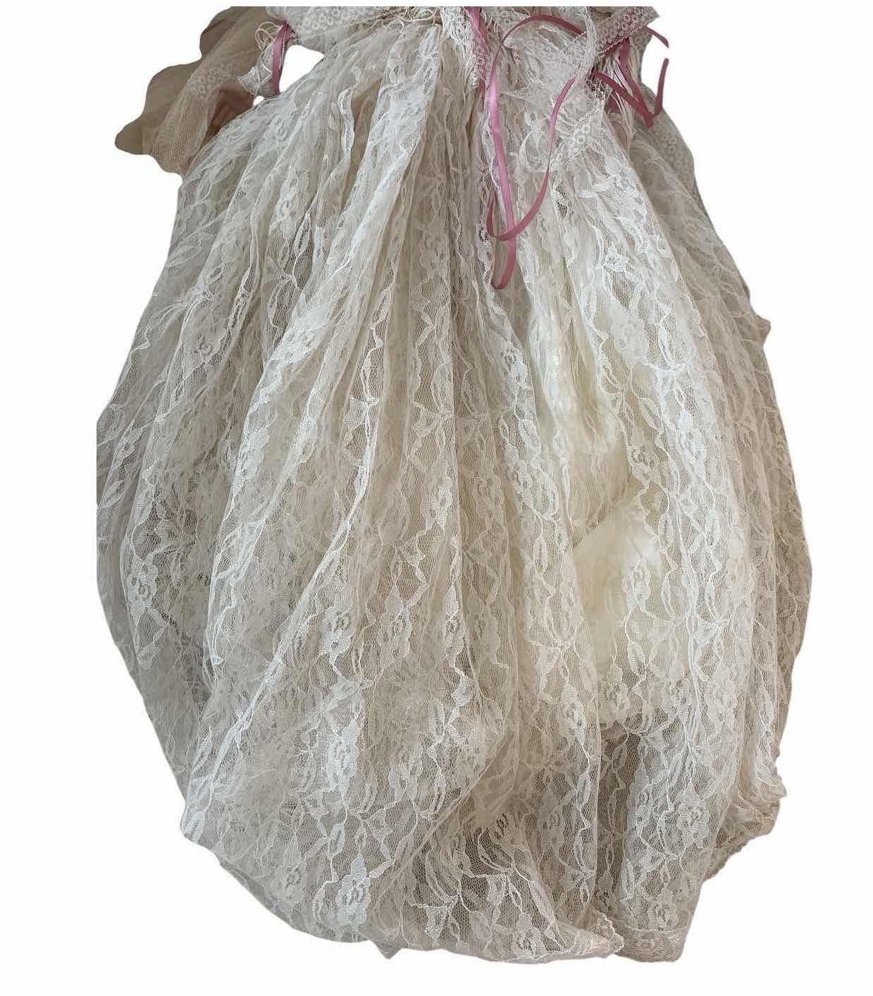 Photo 1 of LARGE VICTORIAN STYLE PORCELAIN DOLL WITH LACE DRESS, FLORAL HAT & BRUNETTE HAIR H27”