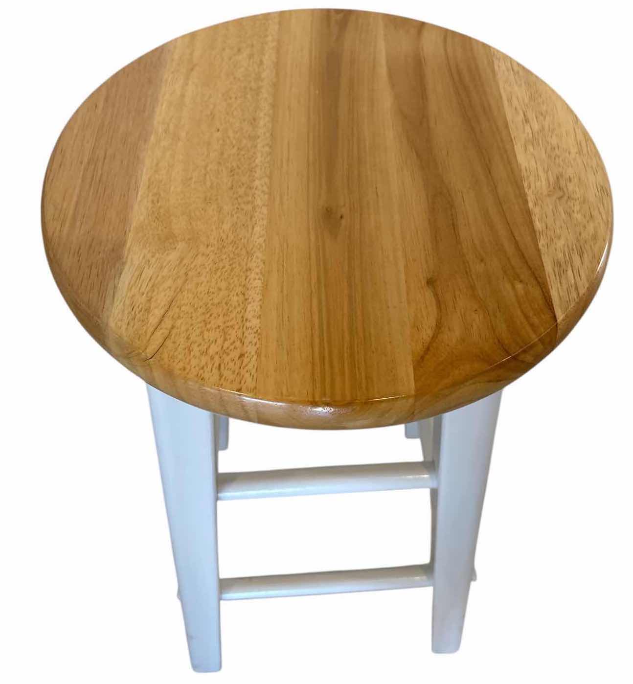 Photo 1 of (2)PCS FARMHOUSE STYLE BACKLESS COUNTER STOOLS WITH WHITE FINISH & NATURAL WOOD SEAT H24”