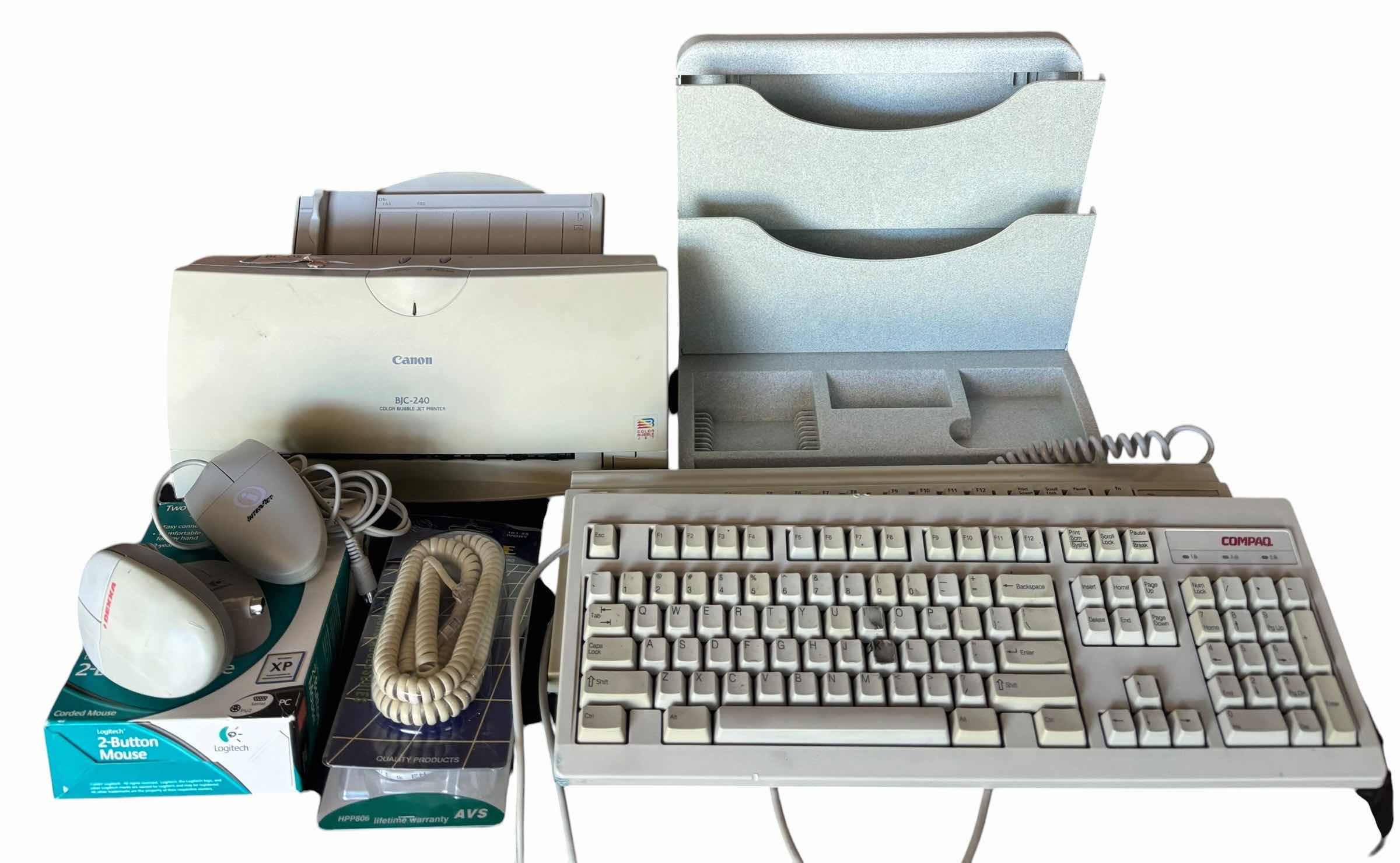 Photo 1 of CANON PRINTER, KEYBOARDS (2), DESKTOP OFFICE ORGANIZER, COMPUTER MOUSES (3)