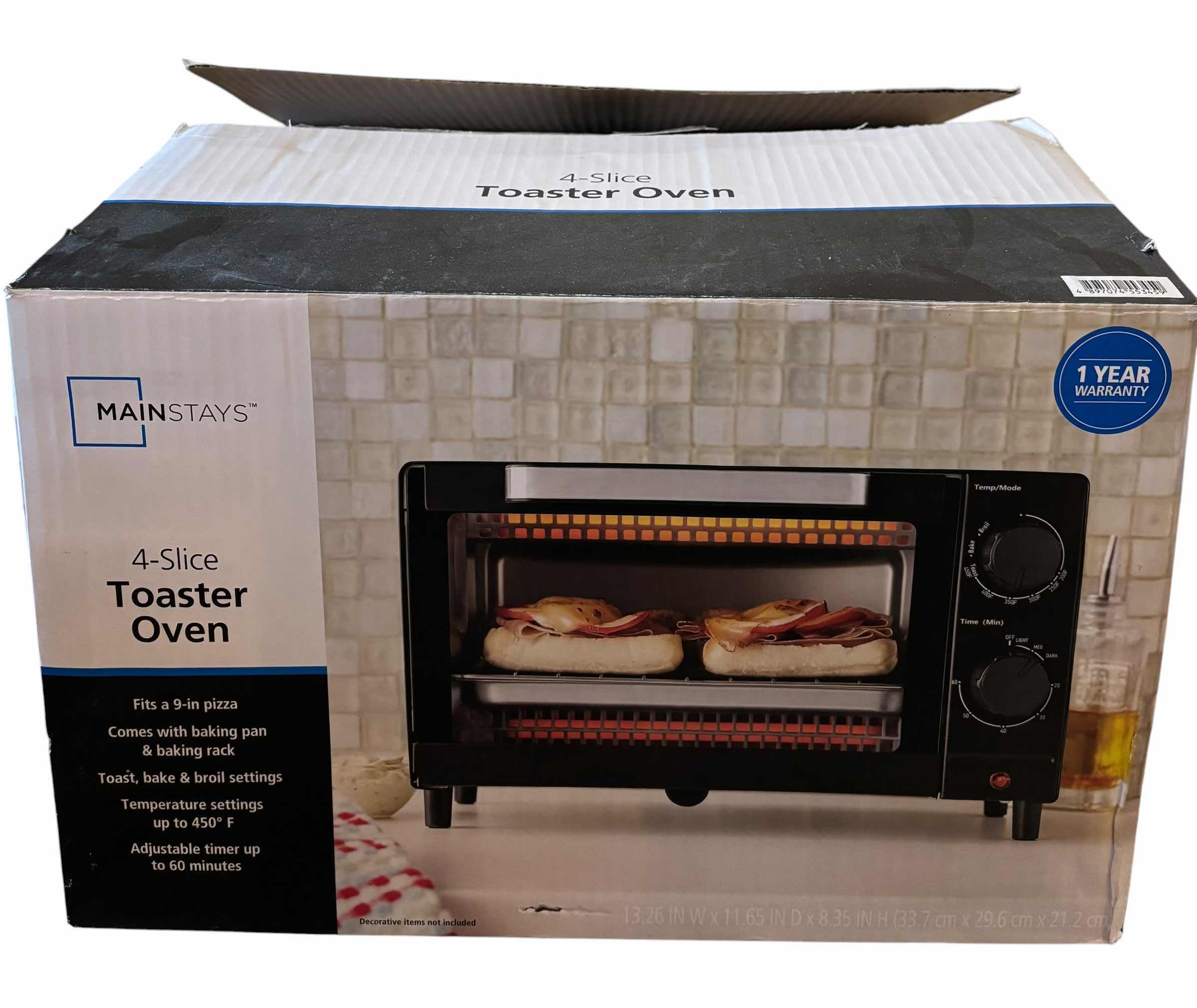 Photo 1 of MAINSTAYS 4-SLICE TOASTER OVEN IN ORIGINAL BOX