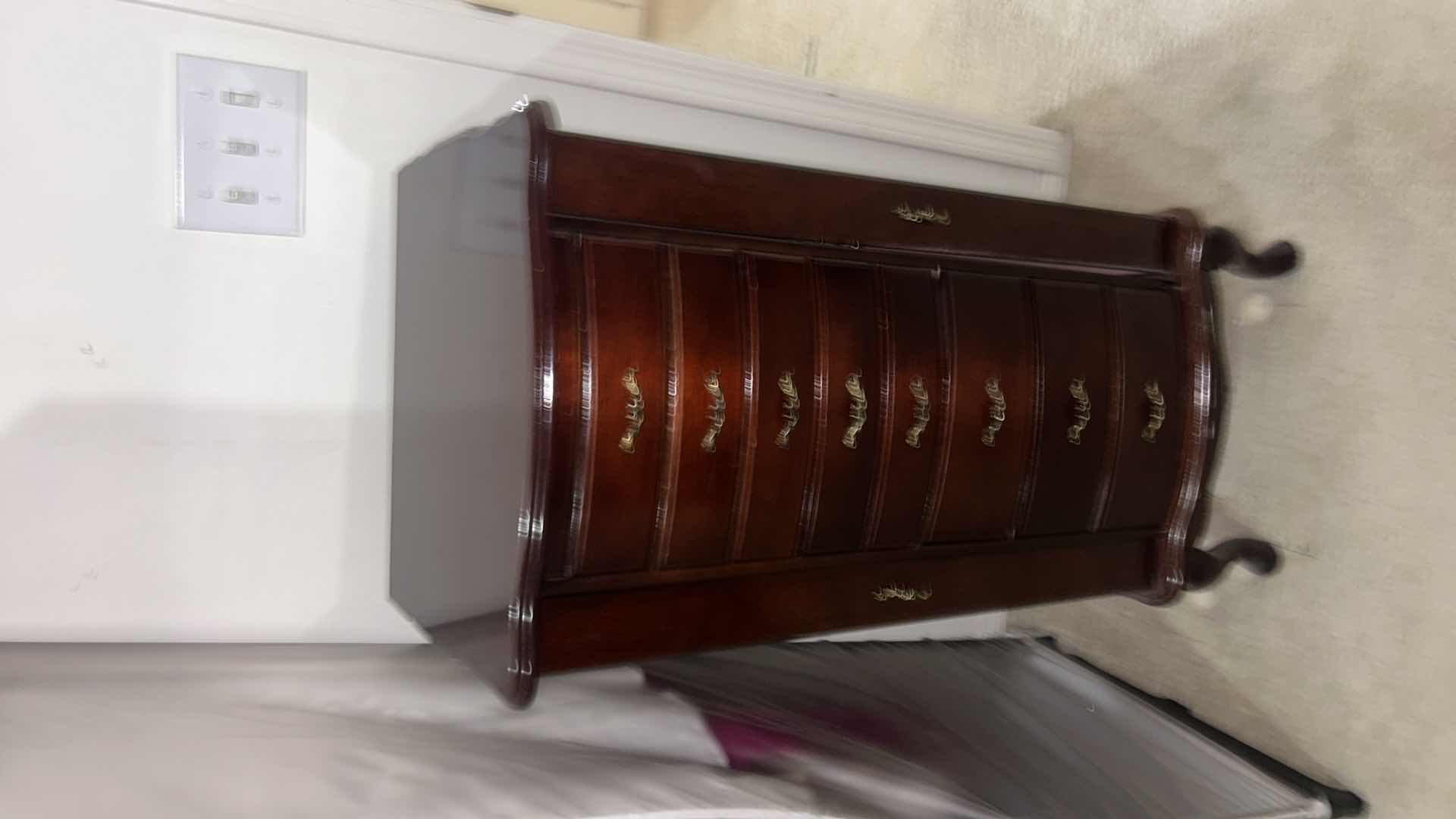 Photo 1 of TRADITIONAL QUEEN AND STYLE WOODEN FLOOR STANDING JEWELRY, ARMOIRE 18 1/4“ x 14 1/2“ H40 1/2” $220
