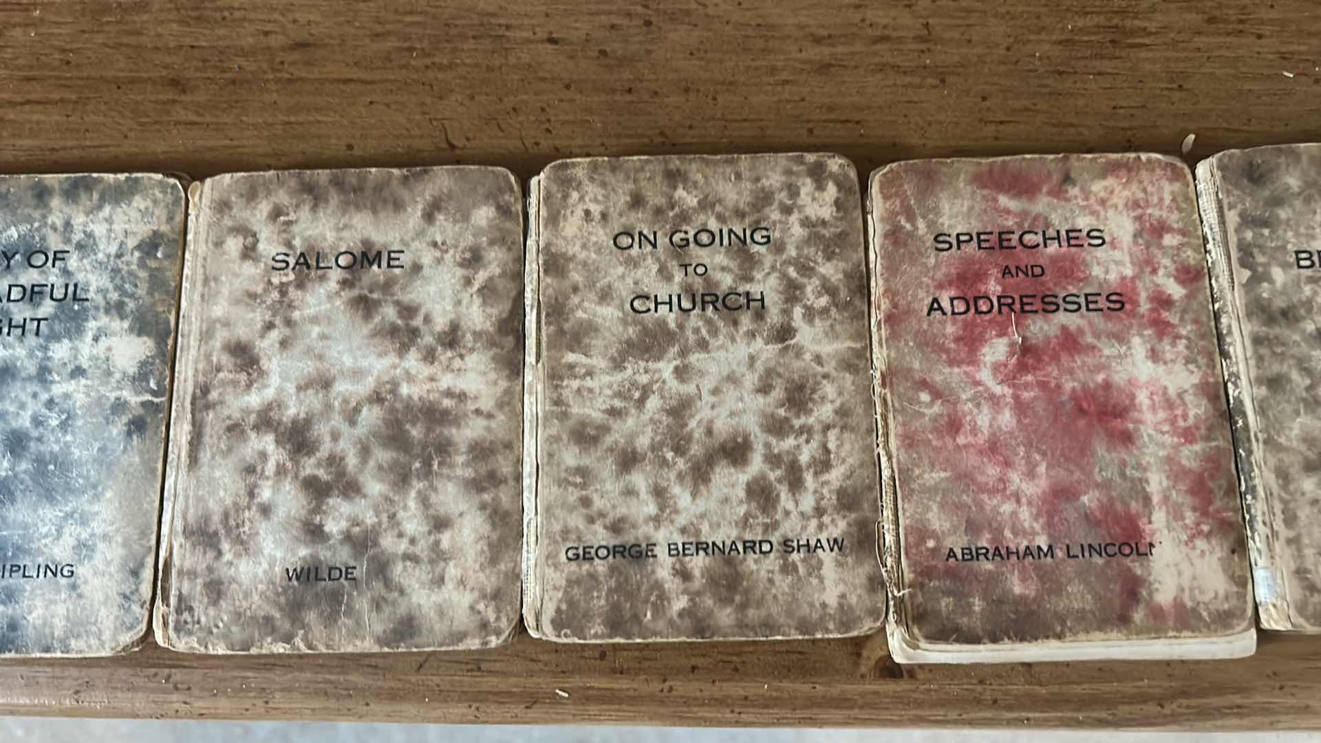 Photo 1 of STACK OF VINTAGE MINIATURE BOOKS CONSISTS OF CLASSIC TITLES PUBLISHED BY THE LITTLE LEATHER LIBRARY CORPORATION 1920S