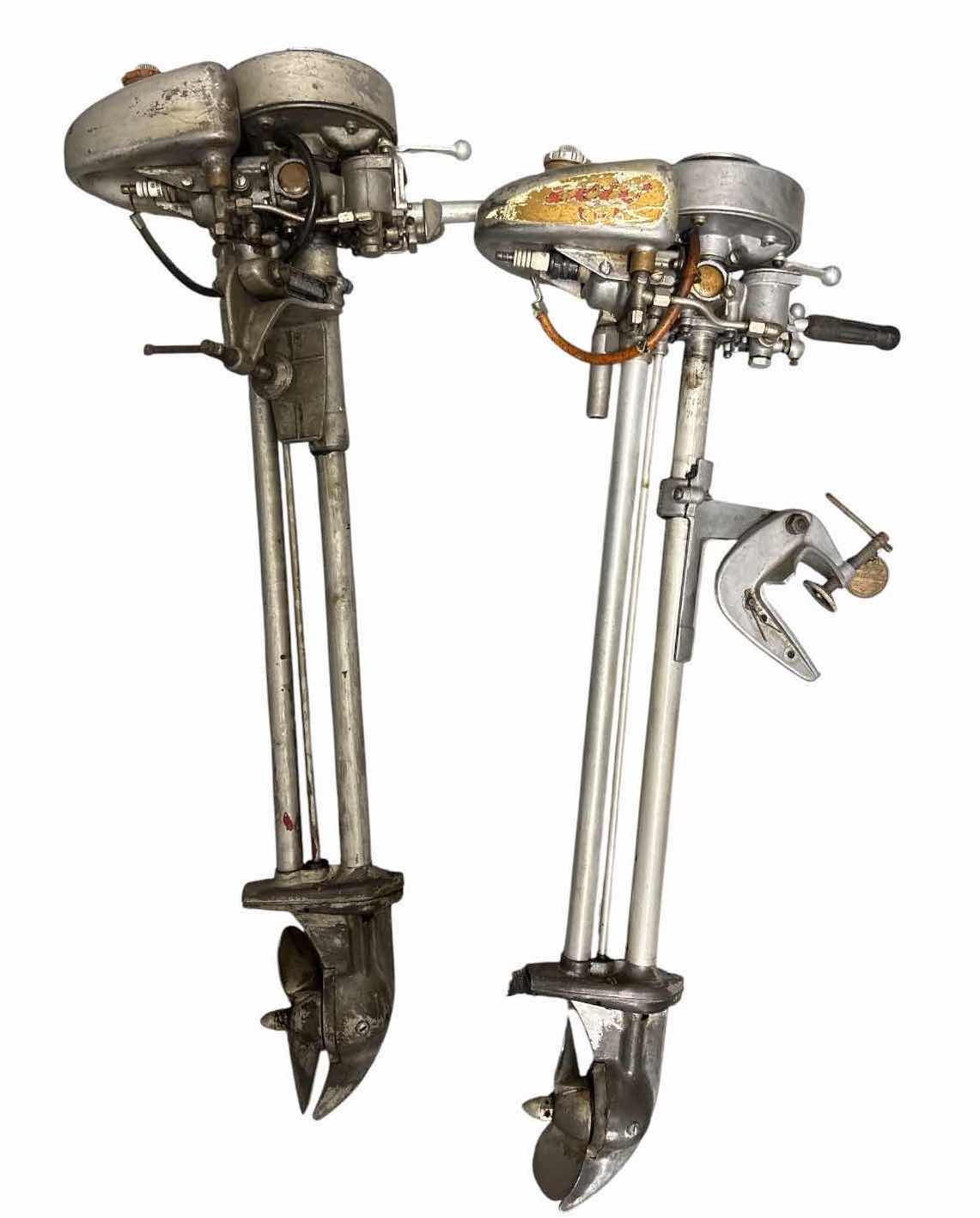 Photo 1 of 2-PCS VINTAGE GAS OUTBOARD BOAT MOTORS – SMALL MARINE ENGINES – AS-IS MODEL 4264 & 4263 H29.5” $70