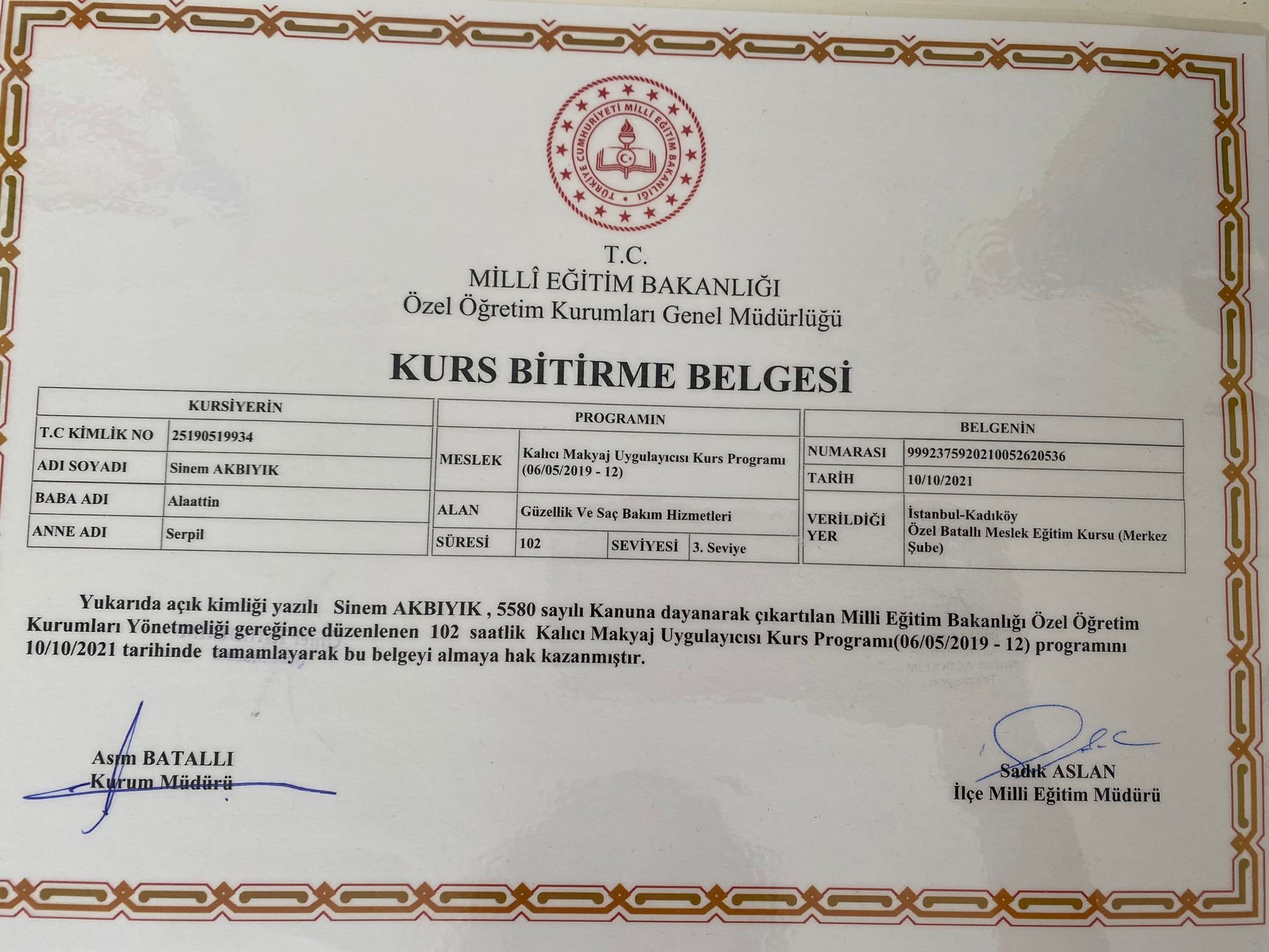 Sinem sertifikası