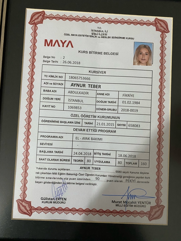 Aynur  sertifikası