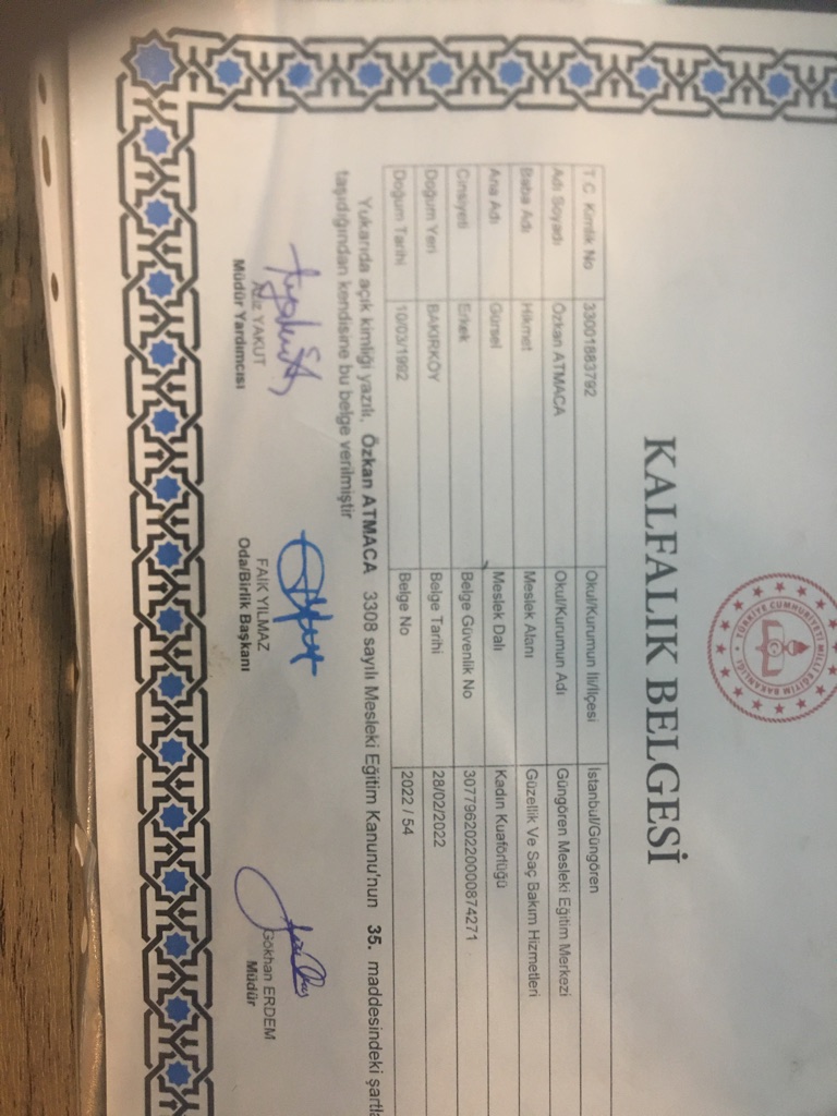 özkan sertifikası