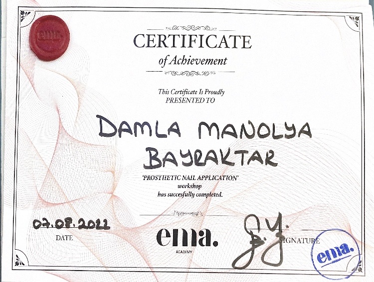 Damla Manolya sertifikası