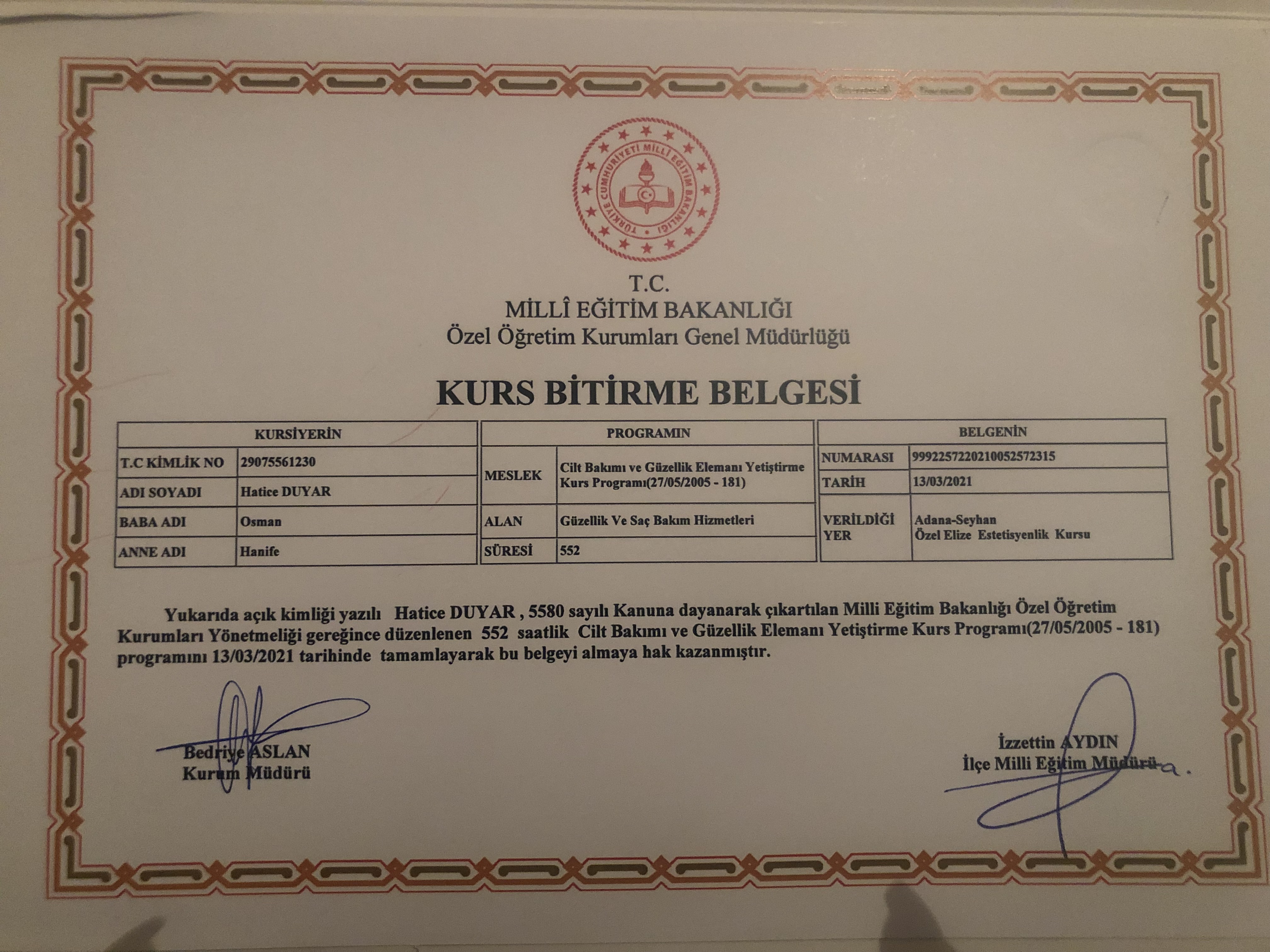 Hatice  sertifikası