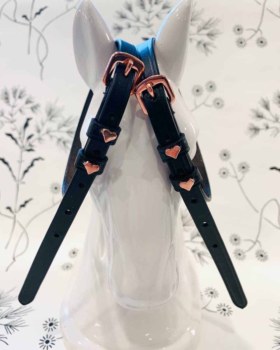 Rose Gold Black Leather 17” English Spur Straps