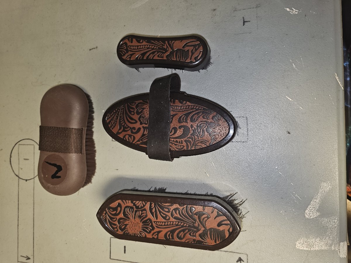 Western tooled leather looking brush set