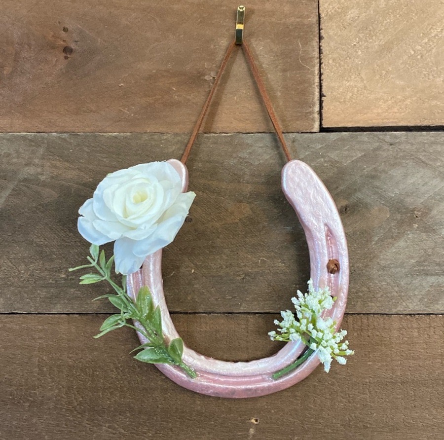 Hand Painted Rosegold Floral Horseshoe