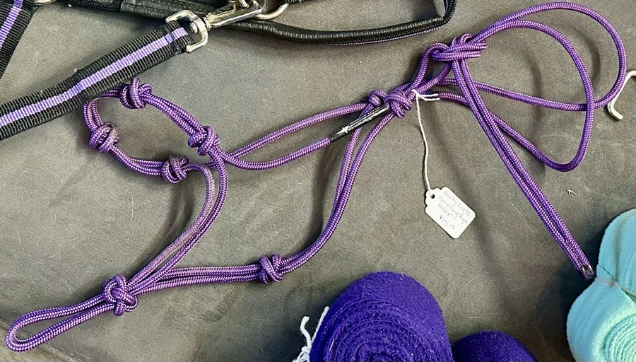 Knotty Girlz Foundation Rope Halter- ¼” 4 Knot Stiff Purple- Weanling size