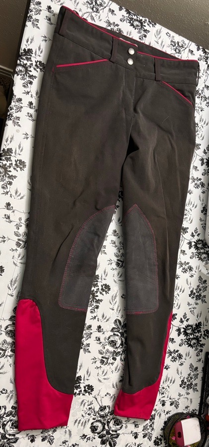 26R DOVER SADDLERY Knee Patch Breeches in Mouse Grey/Pink