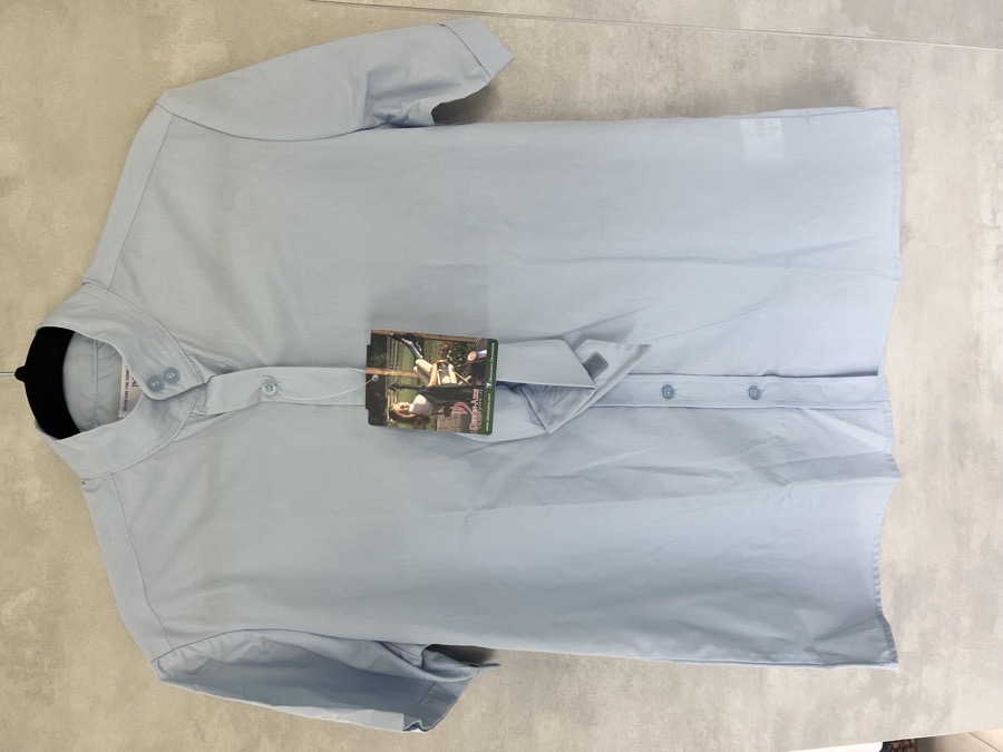 Devon Aire show shirt light blue Button Down short sleeve 34 equine horse ride