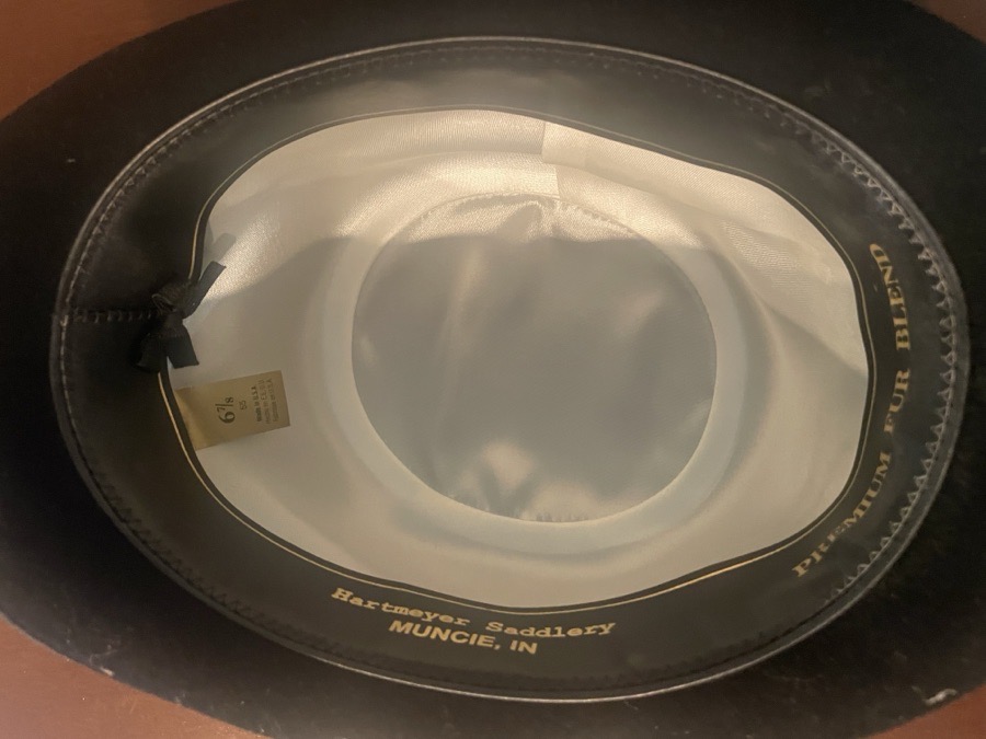 Hartmeyer Black Fur Felt Derby Hat, Size 6 7/8