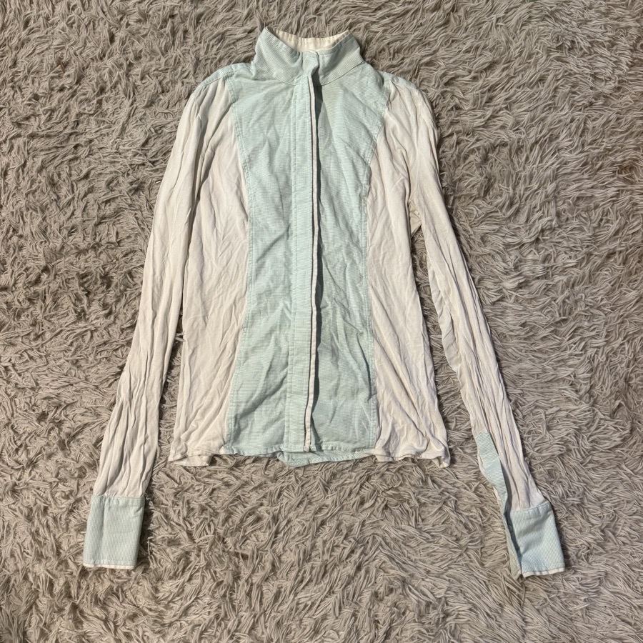 Women’s Large White/Green Le Fash Long Sleeve Horseback Riding Show Shirt