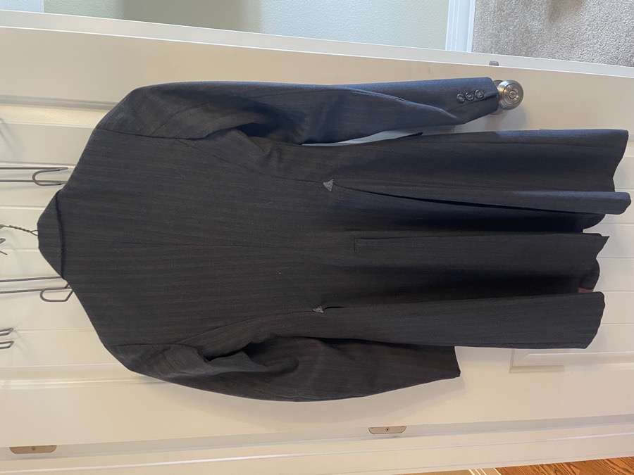 Grey and Red Pin Stripe Women’s Saddle Seat Suit