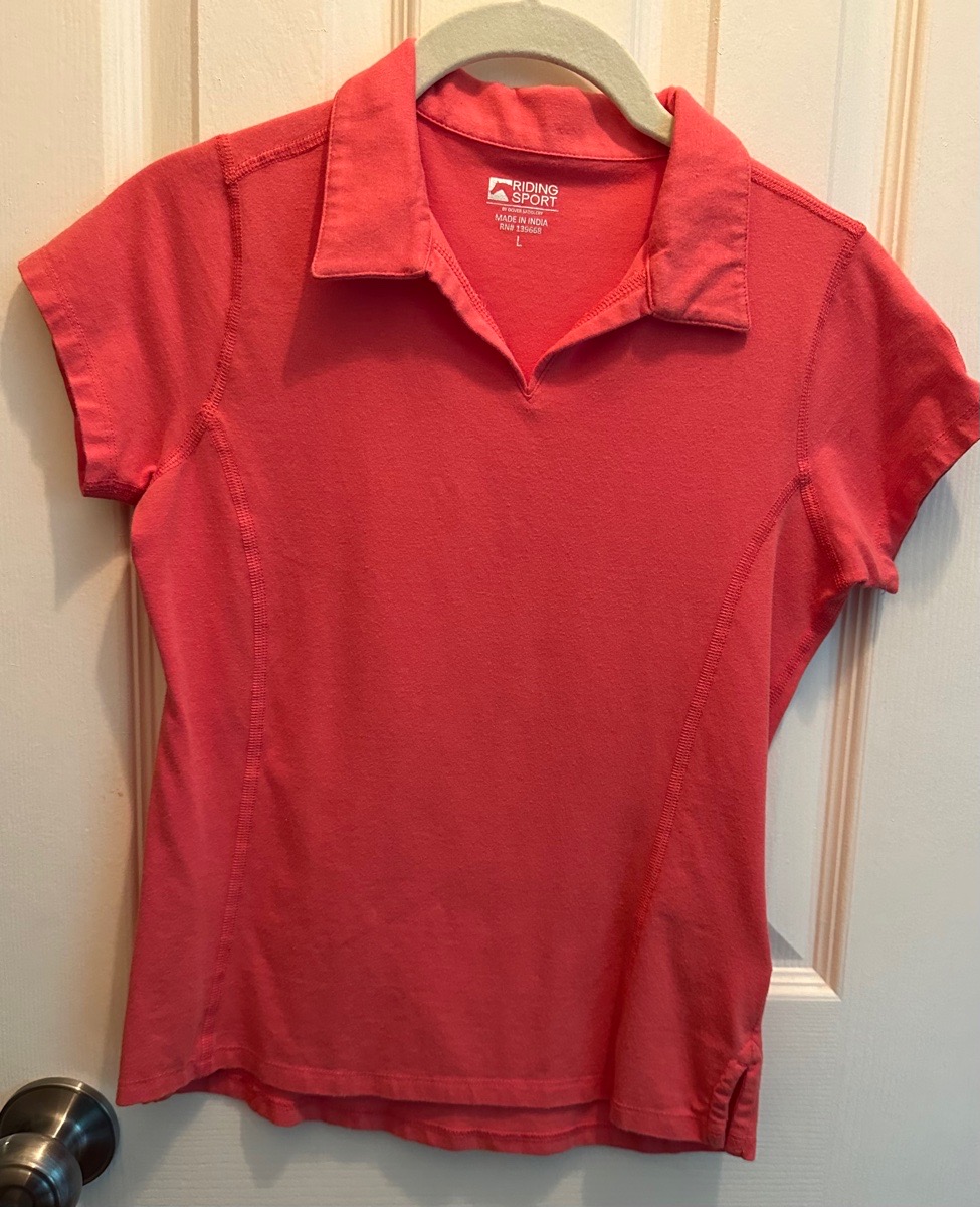 Riding sport Kid’s Ora Polo shirt sz L coral