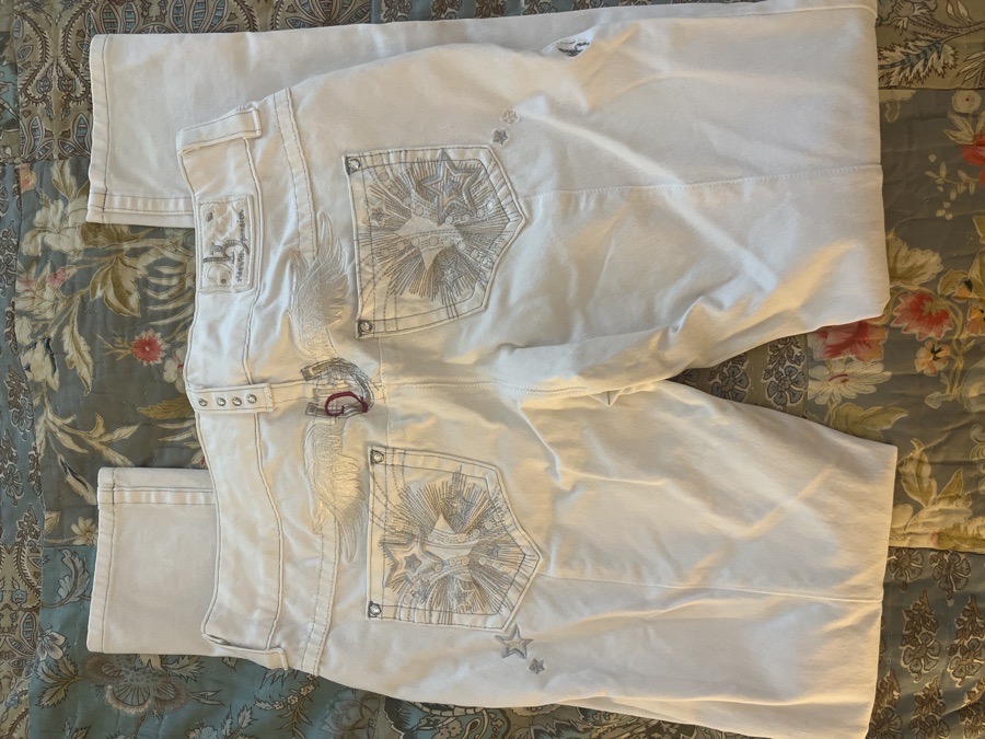 2K Grey White Riding Jeans Knee Patch