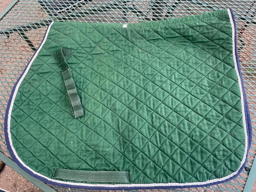 roma green saddle pad w/ blue & white piping