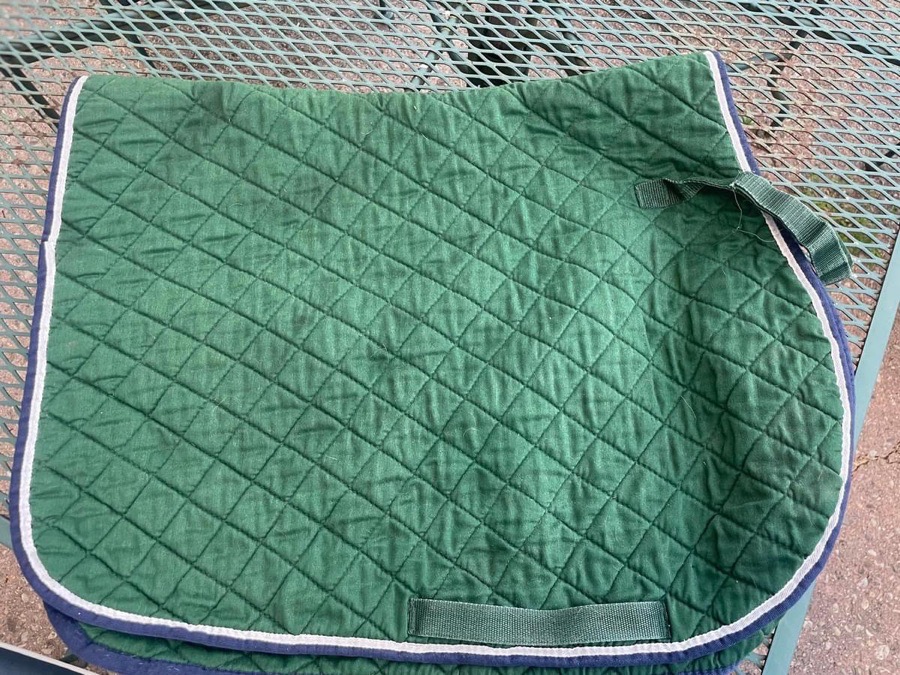 roma green saddle pad w/ blue & white piping