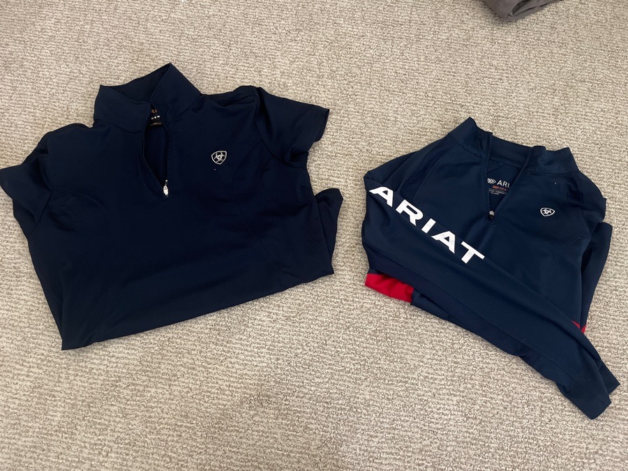 2 navy ariat shirts