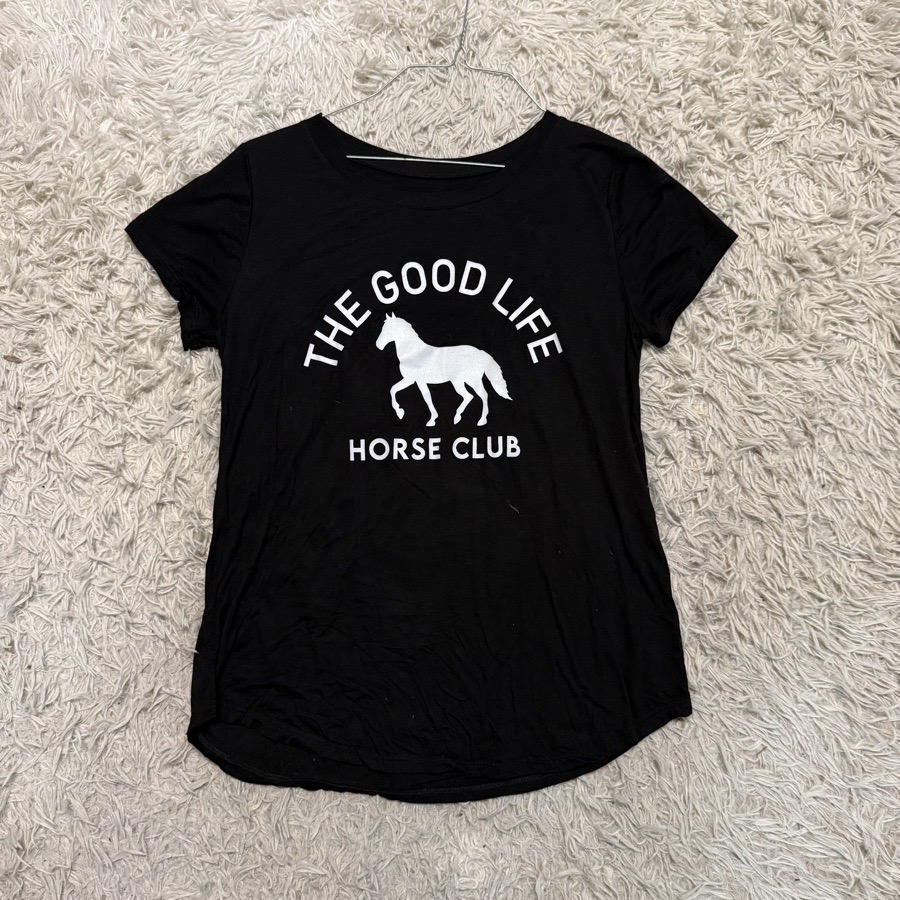 Women’s Medium Black “Good Life Horse Club” Horseback Riding Equestrian T-Shirt